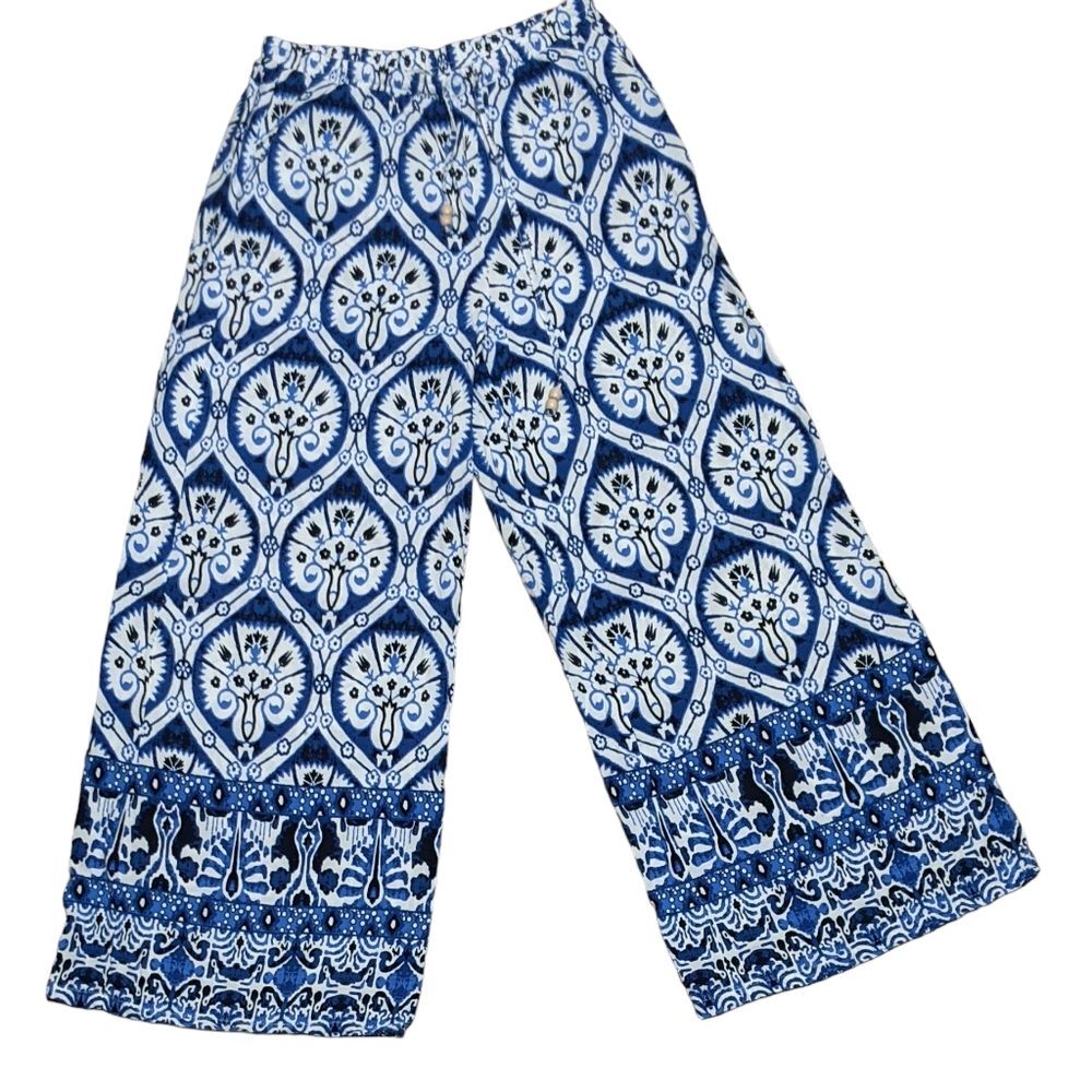 Haute Hippie 100% rayon cobalt & white Mosaic Palazzo pant size Medium